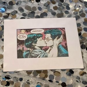 Girl Kiss guy comic Art matted pop love romance